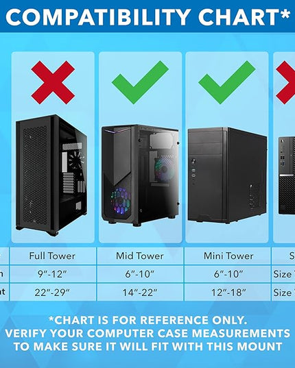Mount-It! CPU Under Desk Mount Bracket - Computer Tower Wall and Under Counter Holder, 360 Degree Swivel Adjustable Height and Width Wall-Mountable