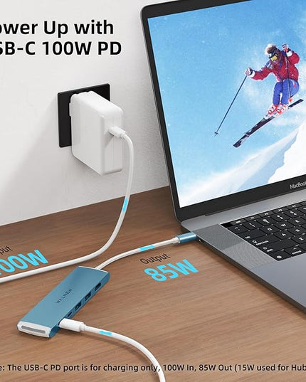 WALNEW 7 in 1 USB-C Hub with 4K HDMI,100W PD,5Gbps Data Port(1 Type-C & 2 USB 3.0),SD/TF Reader, Thunderbolt 4 Dock Multiport Adapter for MacBook Pro Air,Mac,iPad 10/Mini 6,Surface (Blue)