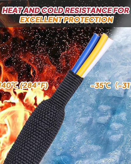Black 2:1 Ratio Automotive Heat Shrink Braided Sleeving,Wear-Resistant Flat Woven Shrinkable Sleeve Fabric Car Cable Wires Hoses Protection (2''-26ft)