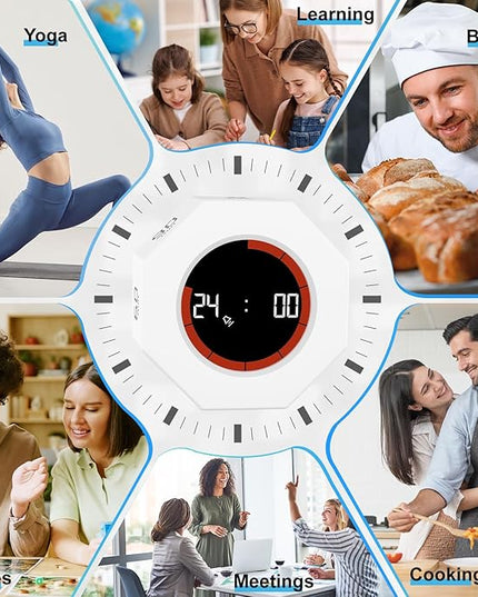 GuDoQi Digital Productivity Timer, Octagon Rotating Pomodoro Timers with Gravity-sensor, 1-3-5-15-30-60-90 Min Countdown, Portable Adjustable Sound Alert Multi Desk Timer or Study Task, Kitchen, White