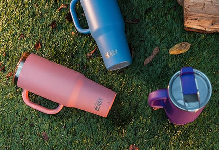 Beast 42 oz Tumbler with Handle Stainless Steel Vacuum Insulated Coffee Ice Cup Double Wall Travel Flask (Blossom Pink)