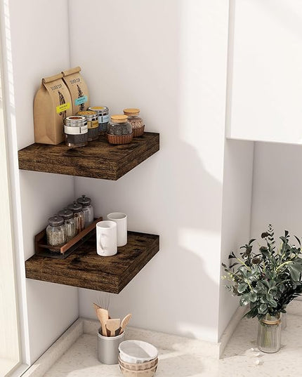 Fun Memories 12 Inch Floating Shelf, Rustic Wood Wall Shelves for Wall Decor & Storage, 12 x 12 Floating Shelf for Living Room, Bathroom, Bedroom, Rustic Brown, Set of 2