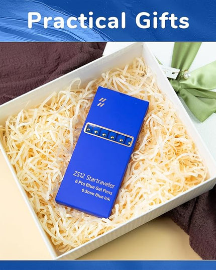 UIXJODO Blue Pens, 6 Pcs Blue Ink Pens Fine Point Smooth Writing Pens, 0.5mm Colored Ink Gel Pens for Journaling Note Taking, School Supplies Gifts for Women (6 Pcs Gold Blue - Blue Ink)