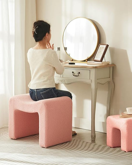 Ottoman Set of 2 Vanity Stool Chair Seating Backless Modern Foot Rest Teddy Velvet Small Footstool Ottoman for Makeup Room Living Room Bedroom Entryway,(2-in-1) Pink