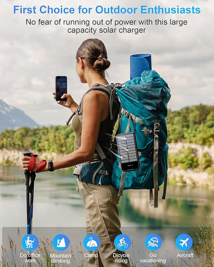 Solar Charger Power Bank, PD 20W Fast Charging External Batter, 40000mAh Portable Phone Charger Built in 4 Cables with Dual Bright Flashlights for Camping, Hiking, and Outdoor Use (Black)