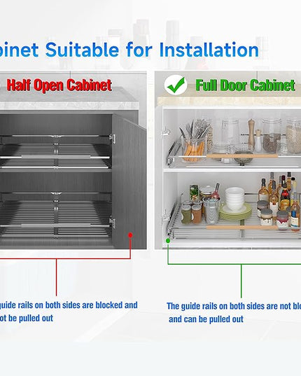 SUZLON 2Pack Expandable Pull Out Cabinet Organizer,11.8~18" W x 17" D Heavy Duty Slide Out Shelves Adjustable Height Cabinet Pull Out Shelves,Expandable Width Spice Rack Organizer for Kitchen Cabinet