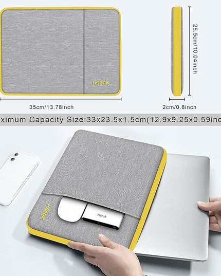 Slim Laptop Case 13.3 14 inch Sleeve, Rainproof & Shockproof Carrying Case for Notebooks Compatible with MacBook Pro 14" and All Models 13.3" MacBook Air/Pro, Most Popular 13"-14" PC,Gray-Yellow