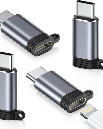 Lightning to USB C Adapter 4 Pack - Fast Charging & Data Transfer USB Type C to Lightning Charger Connector Compatible with iPhone 15/16/17 Pro Max/Plus, Samsung, Pixel - (Not for Audio/OTG)-Dark Gray