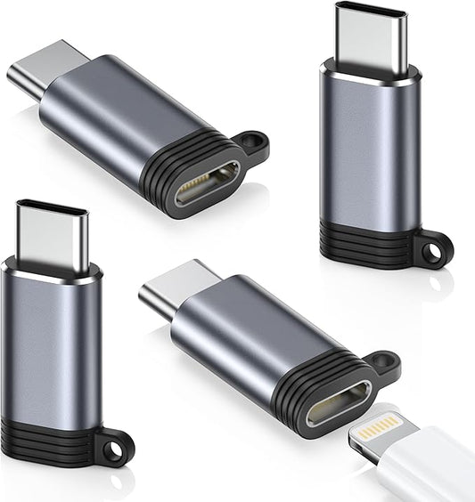 Lightning to USB C Adapter 4 Pack - Fast Charging & Data Transfer USB Type C to Lightning Charger Connector Compatible with iPhone 15/16/17 Pro Max/Plus, Samsung, Pixel - (Not for Audio/OTG)-Dark Gray