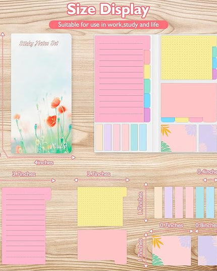 Sticky Notes Set, Post Self-Stick Notes Pads for Journaling Notebook Planner Study, Office Supplies College Essentials Back to School Supplies for High School Students Teen Girl Gifts Preppy