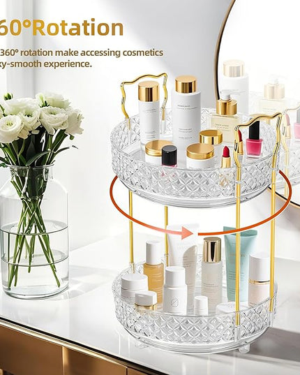 360 Rotating Makeup Organizer for Vanity, 2Tier Adjustable Perfume Organizer for Dresser, Multi-Function Spinning Cosmetics Skincare Storage for Bedroom, Dresser, Countertop, Clear