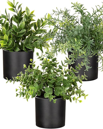 3 Pack Small Fake Plants for Shelf Decor Accents with Plastic Pot Artificial Potted Plants for Rustic Farmhouse Decor Faux Plants Indoor Fake Potted Plants Artificial for Home Office Bookshelf Decor