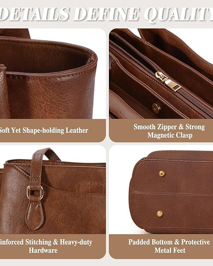 RAINSMORE Laptop Bag for Women 15.6 Inch Work Tote Bags Waterproof Computer Bags Leather Professional Laptop Purse Womens Laptop Briefcase Large Handbag for Office Teacher Travel, Retro Brown