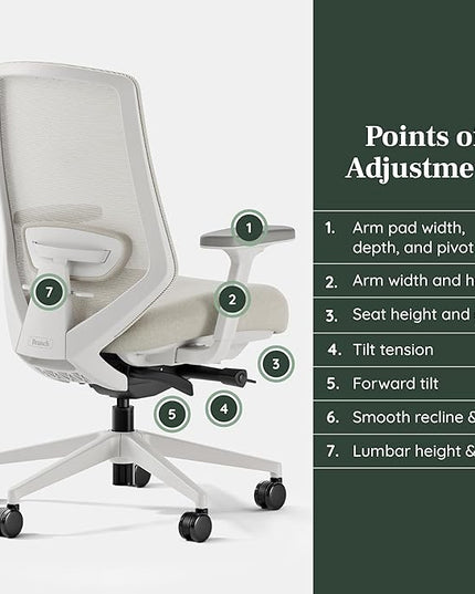 Branch Ergonomic Chair Pro - Mesh Office Chair with 14 Points of Adjustment - Height, Depth & Tilt Adjustable - 5D Armrests - Forward Tilt, Smooth Recline, and Lumbar Support - Shore