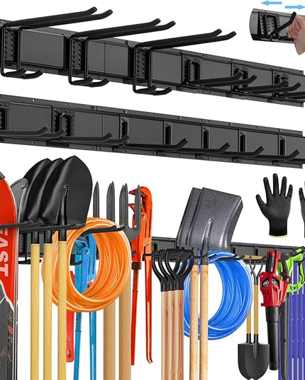 96'' All-Metal Garage Tool Organizer Wall Mount – Heavy-Duty Tool Rack Holds 960 lbs, Adjustable Hooks for Garage, Yard, and Garden Equipment