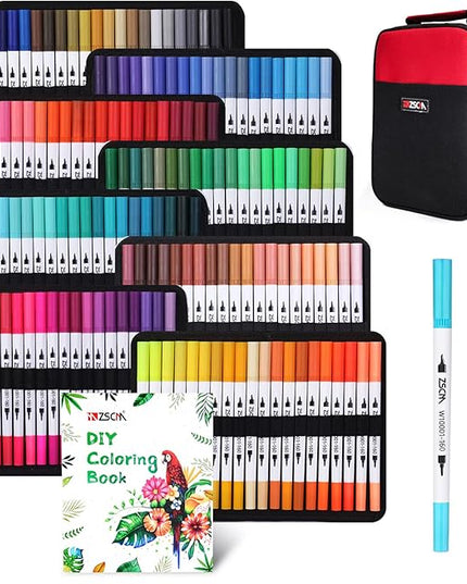 ZSCM 160 Colors Duo Tip Brush Markers Art Pen Set, Artist Fine and Brush Tip Colored Pens, for Adult Coloring Books Christmas Cards Drawing, Note taking Lettering Calligraphy Journaling