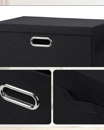 Large 17" 36 Quart Collapsible Stackable Storage Bins with Lids, 5 Packs Black Linen Fabric Closet Boxes with Lids, Storage Cube Baskets Container Organizers for Bedroom Office(17 x12 x11)