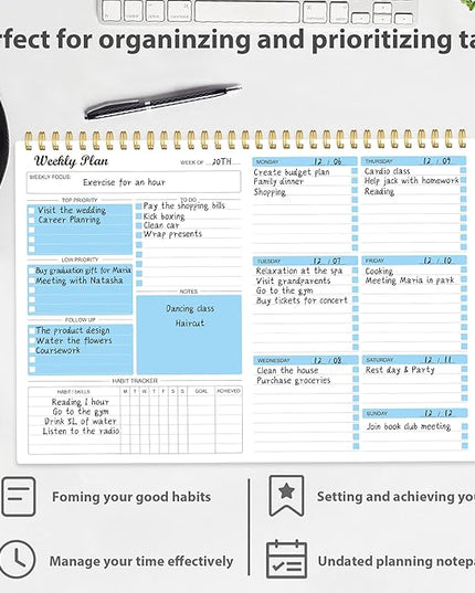 Weekly Planner Notepad Undated Weekly Schedule Planner To Do List Notebook Goals Planning Pad Habit Tracker Journal for Man & Women,52 Weeks (8.5x11")