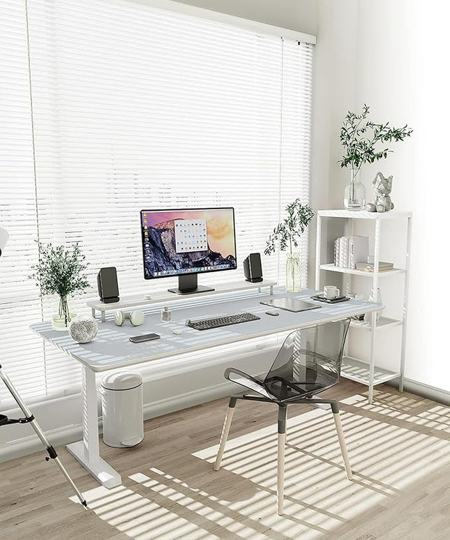 YSAGi Non-Slip Leather Desk Pad XL Size, Waterproof Laptop Computer Desk Keyboard Mat, Table Protector Blotter Mat, Large Mouse Pad for Office/Work/Home/Decor(Silver-Grey, 47.2" x 23.6")-No Band