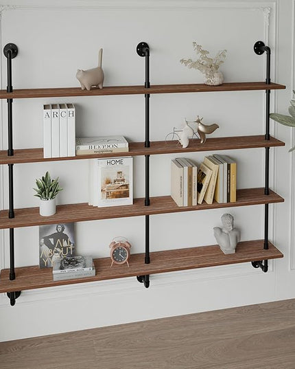 Floating Shelves for Wall Bookshelf Industrial Pipe Shelving Shelves 60 Inch Natural Wood Planks Rustic Wall Shelves Hanging Bookshelves Farmhouse Kitchen Shelving