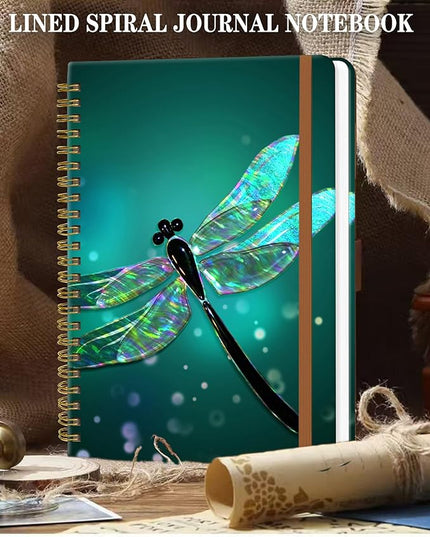Spiral Journal Notebook for Women, Hardcover A5 College Ruled Notebook, 120 Pages, Thick Paper, Cute Lined Journal for School, Office & Work, 6 x 8.4 in(Dragonfly)