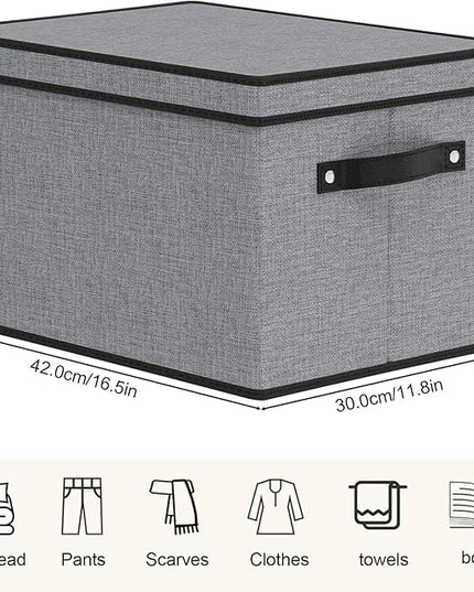 Storage Bin with Lid, Storage Box for Shoes Towels Books, Fabric Closet Organizer with Handles, Gray, 16.5 x 11.8 x 10.2 Inch, 1-Pack