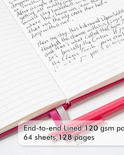 feela Hardcover Notebook For Work, Classic Ruled Lined Journal Set School Business Supplies, with 3 Black Pens, 120 GSM, 5.1”x8.3”, 3 Pack, A5, Solid Colors, Gray, Berry, Emerald