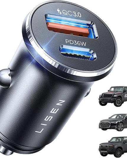 LISEN 54W Mini Cigarette Lighter Adapter Car Charger USB C Fast Charging, 12V Cigarette Lighter USB Car Charger Fast Charging Adapter, for iPhone 17 Pro Max 16 15 14 13 12 Plus Mini, Samsung S25 S24