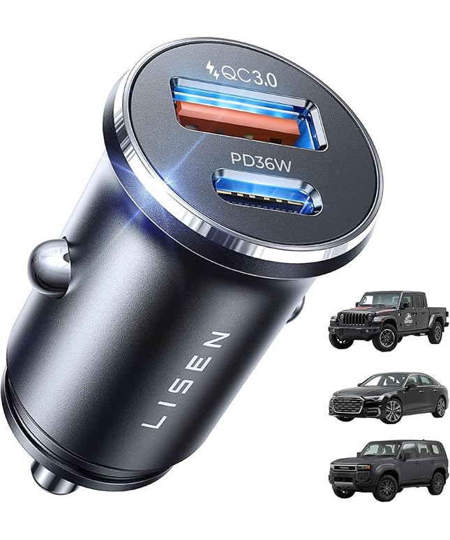 LISEN 54W Mini Cigarette Lighter Adapter Car Charger USB C Fast Charging, 12V Cigarette Lighter USB Car Charger Fast Charging Adapter, for iPhone 17 Pro Max 16 15 14 13 12 Plus Mini, Samsung S25 S24