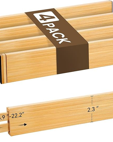 Bamboo Drawer Divider Set of 4, Adjustable Spring-Loaded Drawer Organizer (16.9"-22.2"), 2.3" Height, Suitable for Kitchen, Desk, Bathroom, Clothing, and Miscellaneous Drawer Organization, Natural