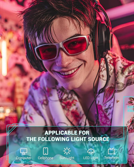 TIJN Sonia Sleep Glasses for Blue & Green Light Blocking,Red Lens with Dual AR Coating,Wraparound Frame for Gaming Screen