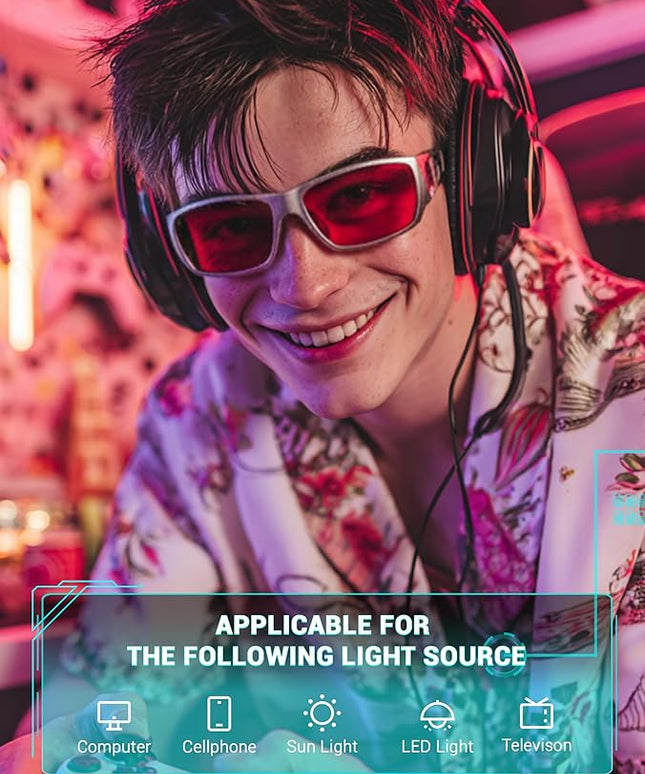 TIJN Sonia Sleep Glasses for Blue & Green Light Blocking,Red Lens with Dual AR Coating,Wraparound Frame for Gaming Screen