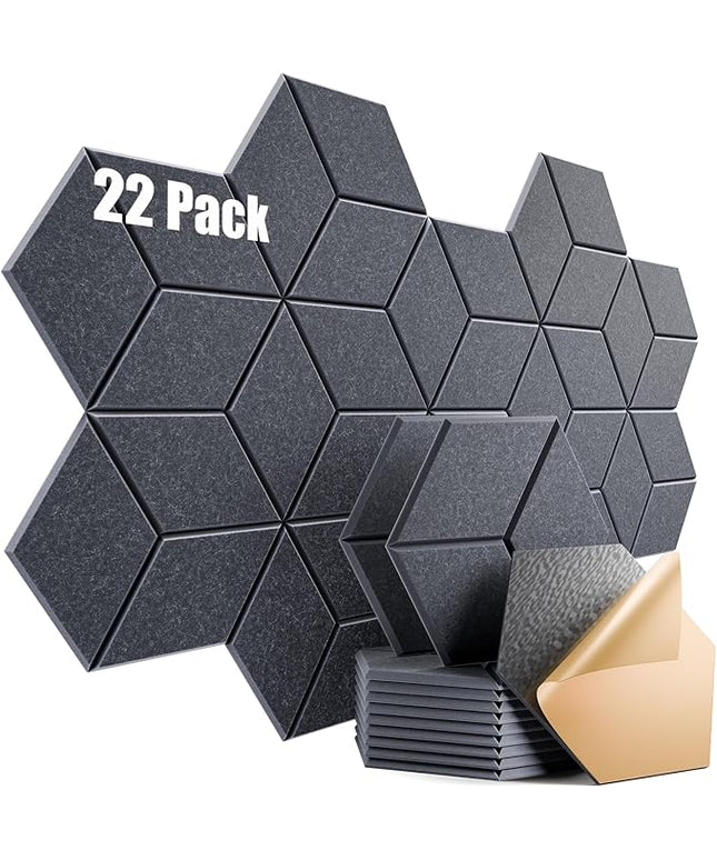 22 Pack Self-Adhesive Acoustic Panels 12" X 10" X 0.4" - Sound Proof Foam Panels with High Density, Y-Lined Design, Flame Resistant, Absorb Noise and Eliminate Echoes(Dark Gray)