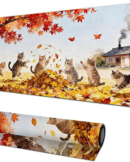Cat XL Mouse Pad 31.5 x 11.8 Inch Gaming Mousepad Diatomite Large Keyboard Mouse Pad for Home and Office Desk Accessories with Autumn Leaves Kittens Illustration Featuring Stable Base