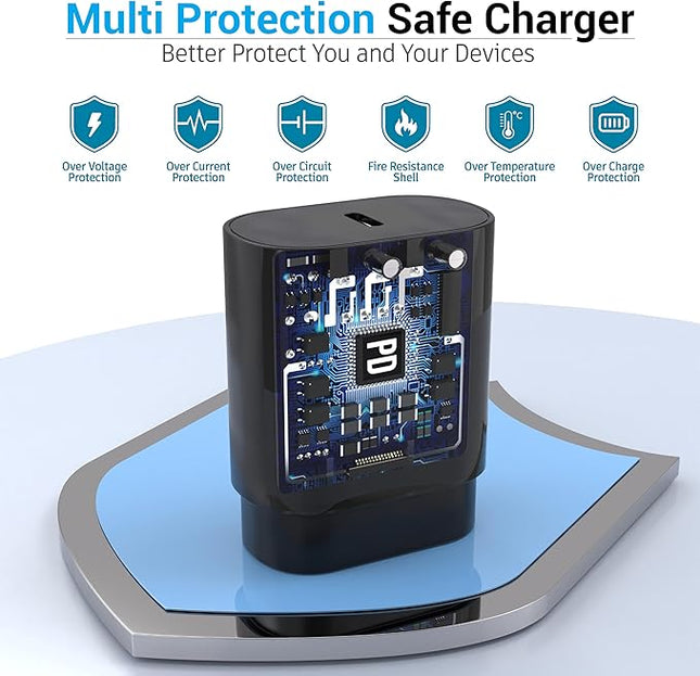 USB C Block 30W PD Super Fast Charging Block Type C Plug Wall Adapter Quick Charger for iPhone 17/17 Air/17 Pro/ 17 Pro Max/16/15/14/13/12/11/iPad/Mini/AirPod/Galaxy S25/S24/S23 (Black 1Pack)