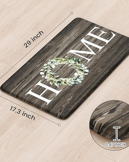 KIMODE Anti Fatigue Kitchen Mat for Floor, 17.3"x29" Farmhouse Kitchen Rug Non Slip, Cushioned Padded Kitchen Floor Mat, Comfort Waterproof Standing Mat for Laundry, Office, Sink, Desk Brown
