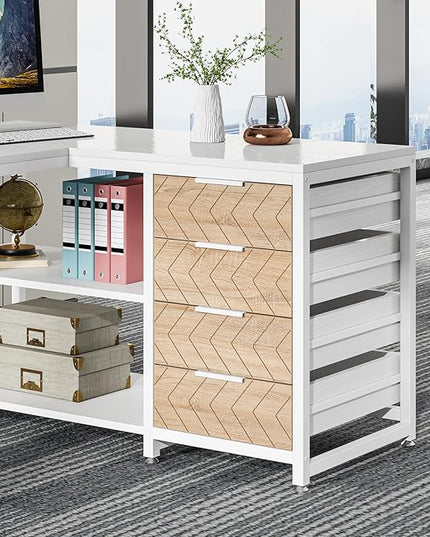 Tribesigns L Shaped Computer Desk with Storage Drawers, 59 inch Corner Desk with Shelves, Reversible L-Shaped Office Desk Study Writing Table Workstation for Home Office, White