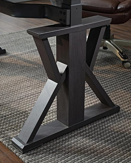 EUREKA ERGONOMIC Leather Standing Desk, 60 inch Executive Desk with Drawers,Modern Oak Grain X-Shaped Leg Sit Stand Desk, Charge Power Outlet Luxury Home Office Computer Desk
