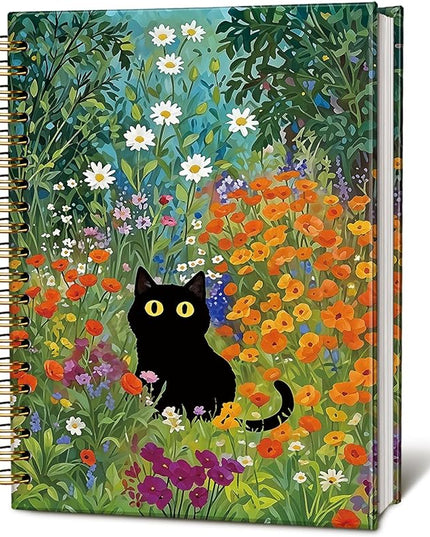 Cute Cat Notebook Journal Gifts for People Who Love Cats, Cat Gifts for Girls, Cat Lover Gifts for Women Men, Funny Black Cats Floral Spiral Notebook Notepad for School Supplies 5.5x8.3 Inch