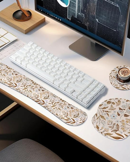 RICHEN Mouse Pad and Keyboard Wrist Rest, 3-in-1 Computer Mousepad and Coaster Set, Non-Slip Keyboard Wrist Rest and Mouse Pad Set Ergonomic Design (YKMWR-59)