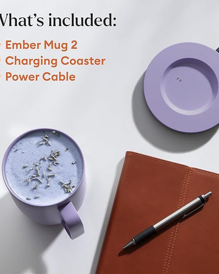 Ember Temperature Control 14oz Smart Mug 2, App-Controlled and Rechargeable Heated Coffee Cup Warmer with Intelligent LED Display, Lavender.