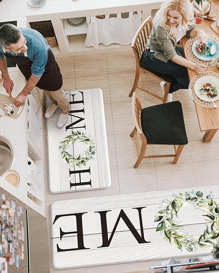 KIMODE Kitchen Anti Fatigue Rug Set of 2, Ergonomic Standing Kitchen Mat Set 2PCS, Farmhouse Kitchen Runner Stain Resistant, Non Slip Waterproof Kitchen Mats for Floor, 20" x 71" + 20" x 32", White
