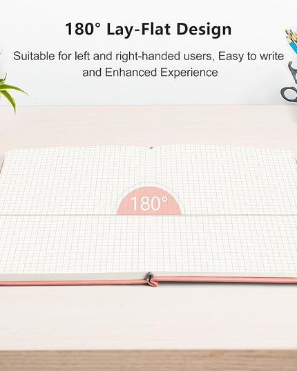 RETTACY Graph Grid Paper Notebook, 192 Pages, A5 Medium Size (5.7'' x 8.3''), 5 Squares per Inch, Leather Hardcover, 100 GSM Thick Paper, for School, Students, Math, Engineering (Pink)