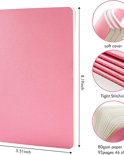 feela 16 Pack Soft Cover Journal Bulk, Lined Notebooks College Ruled for Work for Women Girl Writing, Blank Travel Journal Note Taking Notebook School Business Supplies, 8.2” x 5.5”, A5, Pink