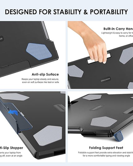 DeskLogics Laptop Lap Desk for Bed & Couch, Portable Laptop Lap Pad with Retractable Left/Right Mouse Pad, Stable & Comfortable Lap Tray for Sofa, Travel, Writing & Home Office
