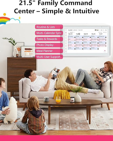 21.5 Inch Digital Calendar, Full HD Touchscreen Smart Planner for Family Schedules - Wall Mount, Great for Seamless Daily Planning & Household Organization, with LED Reminder Light