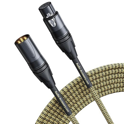 Gold Series Star Quad XLR Cables 10ft「Gold Plated Neutrik Connectors」 Handmade Microphone Cable with Kevlar-Reinforced Nylon Braided, 100% Coverage OFC Braided and Al-Foil Shield