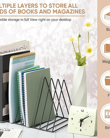 Shimeyao 14 Pieces Magazine Holder Triangle File Holder Metal Book Record Vinyl Storage Rack Multifunction Triangle File Organizer Sorter for Decor Home Office