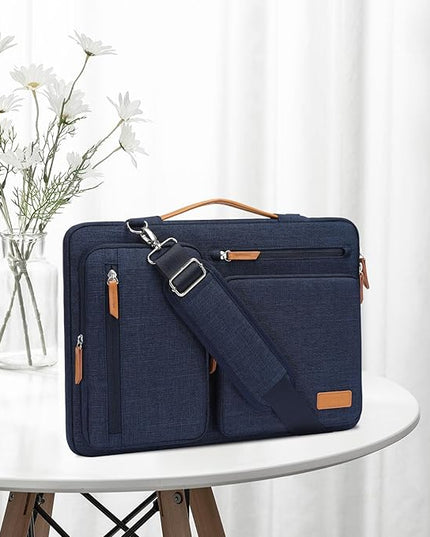MOSISO 360 Protective Laptop Shoulder Bag,14 inch Computer Bag Compatible with HP Lenovo Dell ASUS Acer, HP, Dell Latitude, Lenovo,Side Open Messenger Bag with 4 Zipper Pockets&Handle, Navy Blue