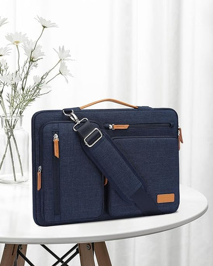MOSISO 360 Protective Laptop Shoulder Bag,17-17.3 inch Computer Bag Compatible with MacBook, HP, Dell, Lenovo, Asus Notebook,Side Open Messenger Bag with 4 Zipper Pockets&Handle, Navy Blue